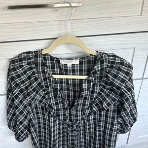 LOFT Monochrome Checkered Blouse